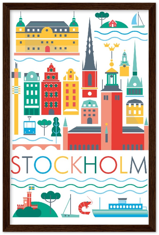 Stockholm Scandi Premium-Poster aus mattem Papier mit Holzrahmen