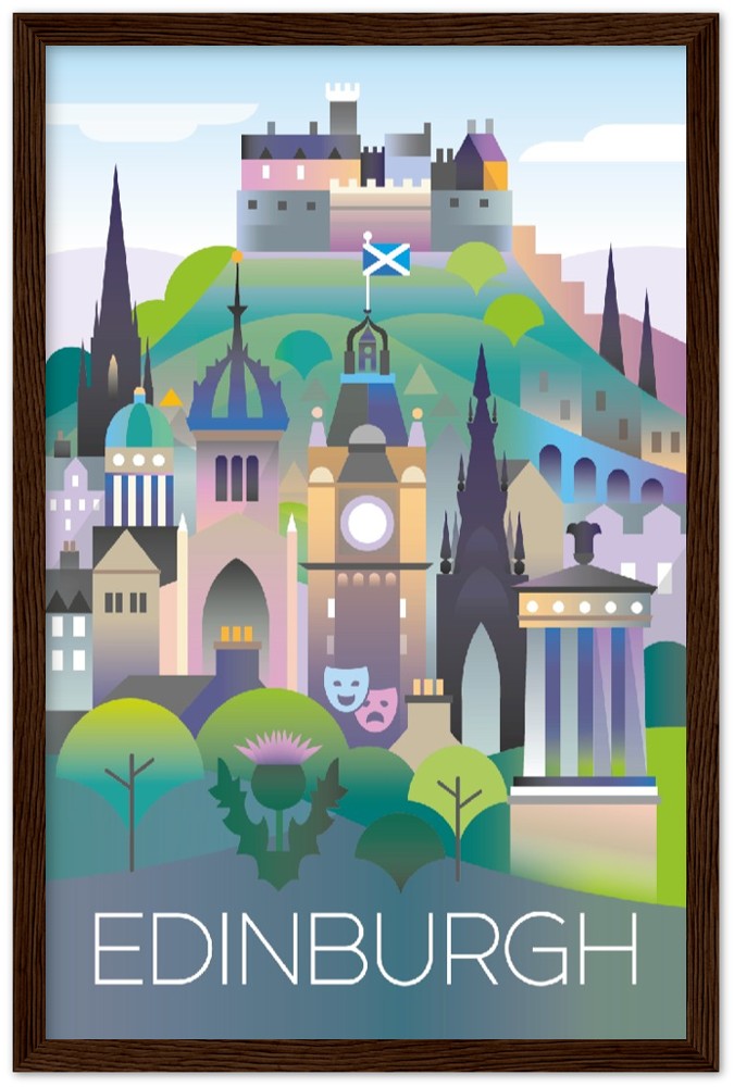 Edinburgh Premium-Poster aus mattem Papier mit Holzrahmen