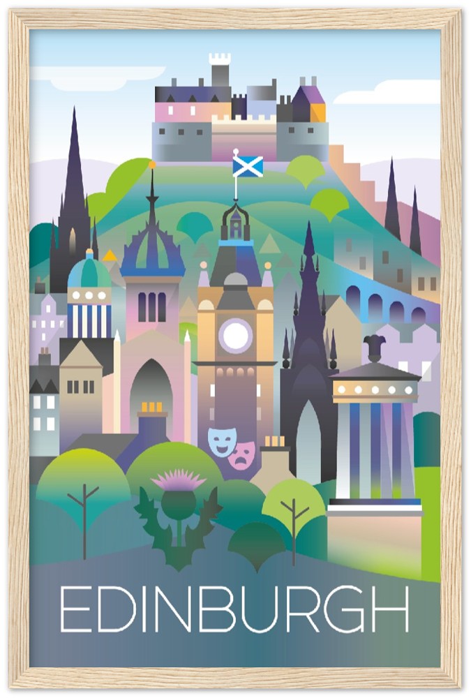 Edinburgh Premium-Poster aus mattem Papier mit Holzrahmen