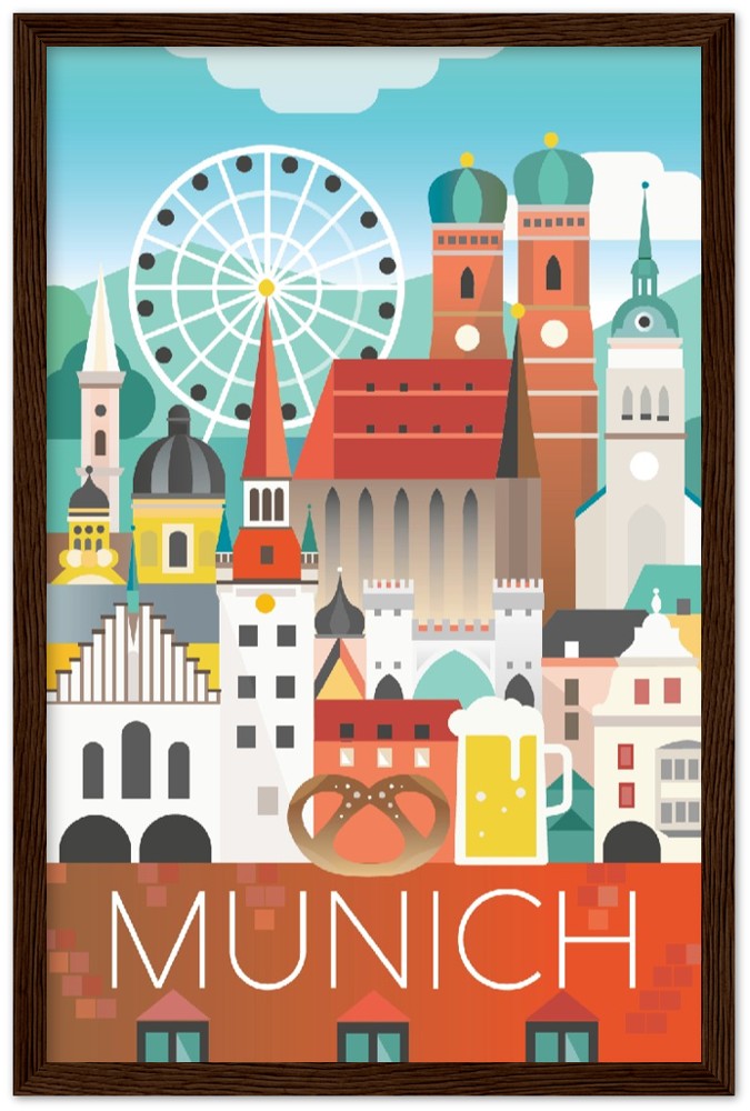 München Premium-Poster aus mattem Papier mit Holzrahmen
