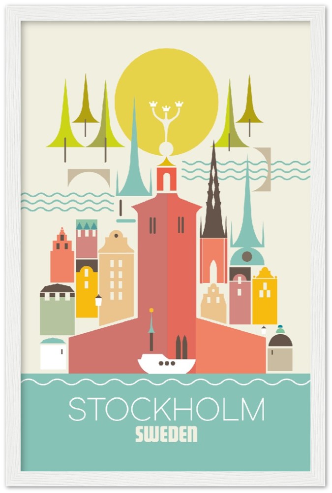 Affiche encadrée en bois en papier mat de qualité supérieure Stockholm