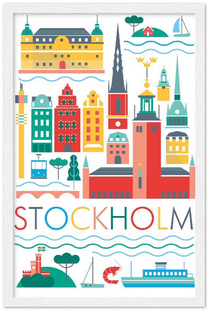 Stockholm Scandi Premium-Poster aus mattem Papier mit Holzrahmen