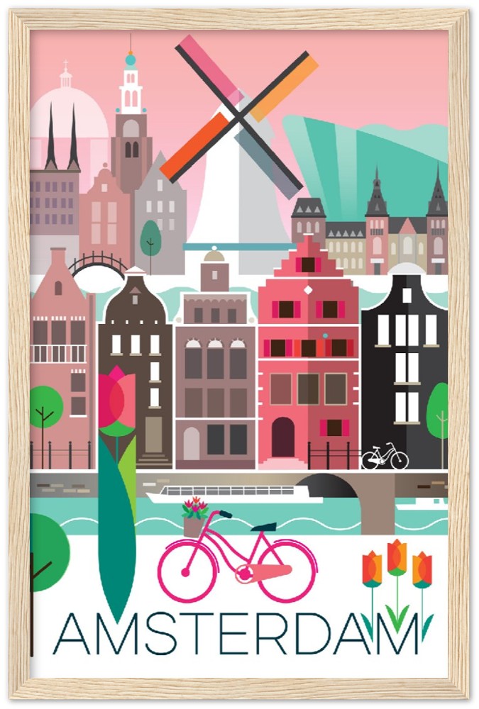 Amsterdam Premium-Poster aus mattem Papier mit Holzrahmen