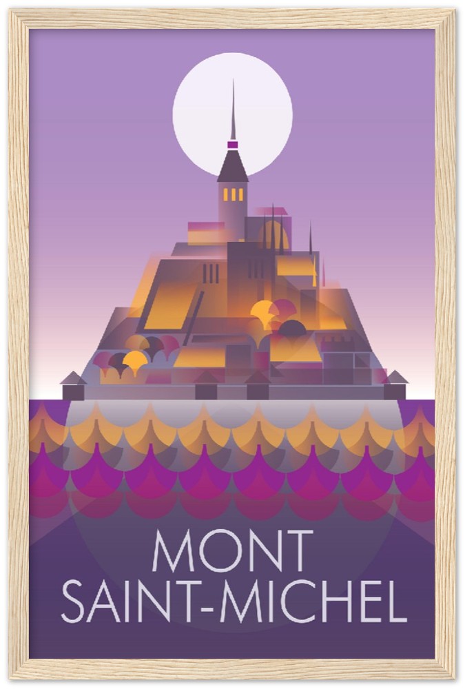 Affiche encadrée en bois en papier mat premium du Mont Saint-Michel