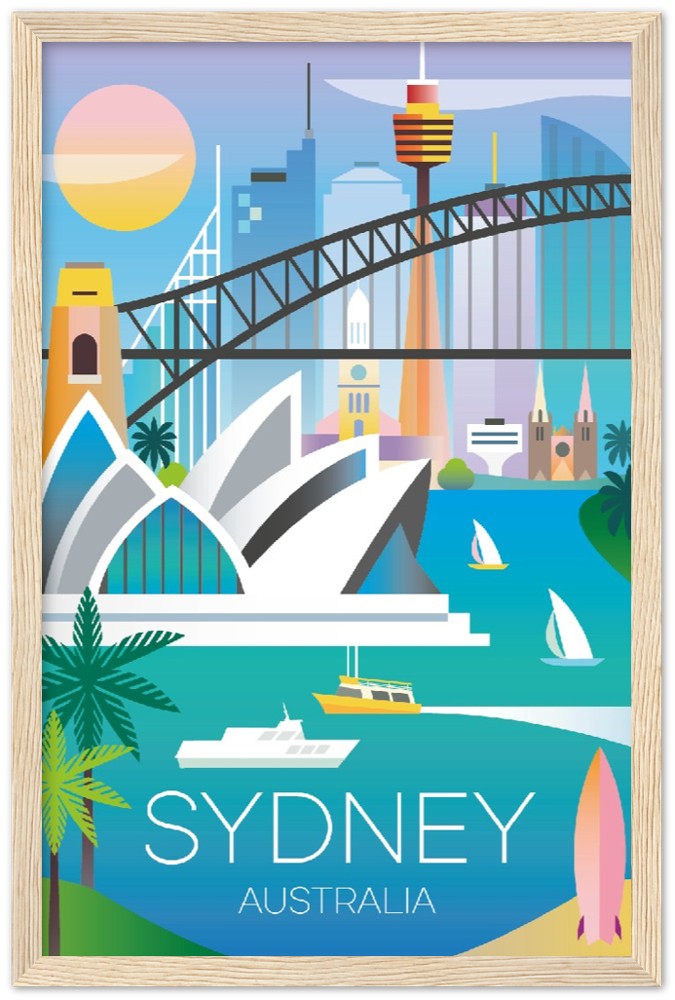 Sydney Premium Matte Paper Affiche encadrée en bois