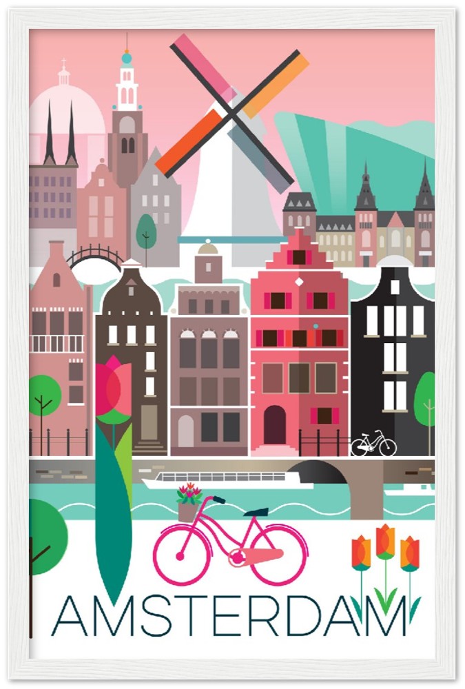 Amsterdam Premium-Poster aus mattem Papier mit Holzrahmen