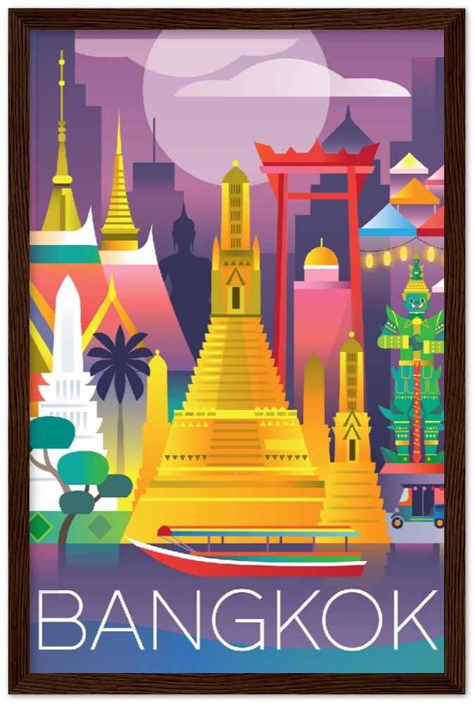 Bangkok Premium-Poster aus mattem Papier mit Holzrahmen