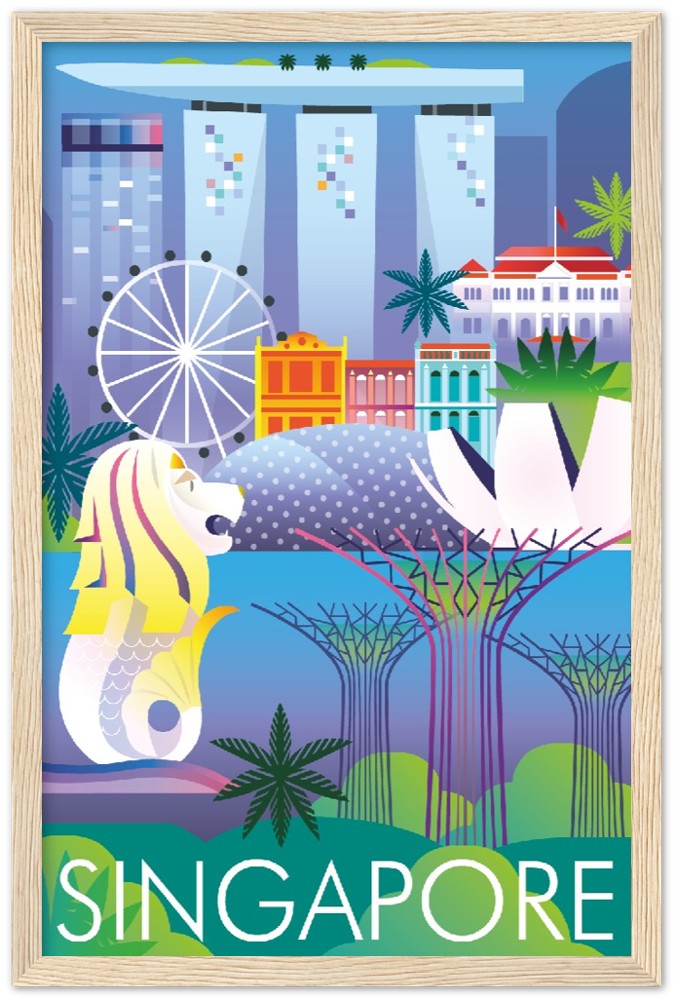 Singapur Premium-Poster aus mattem Papier mit Holzrahmen