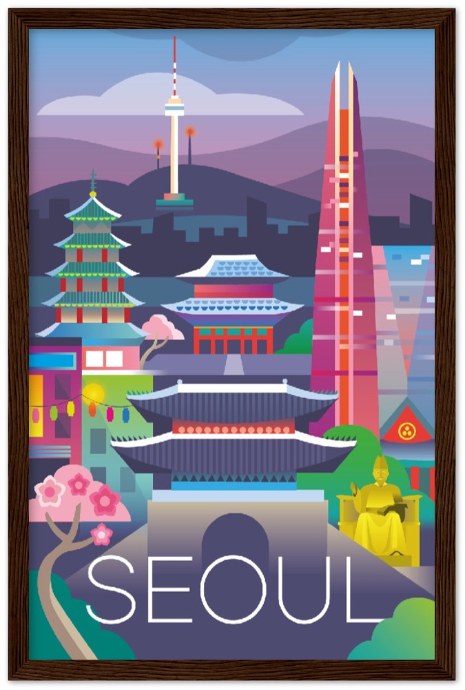 Seoul Premium-Poster aus mattem Papier mit Holzrahmen