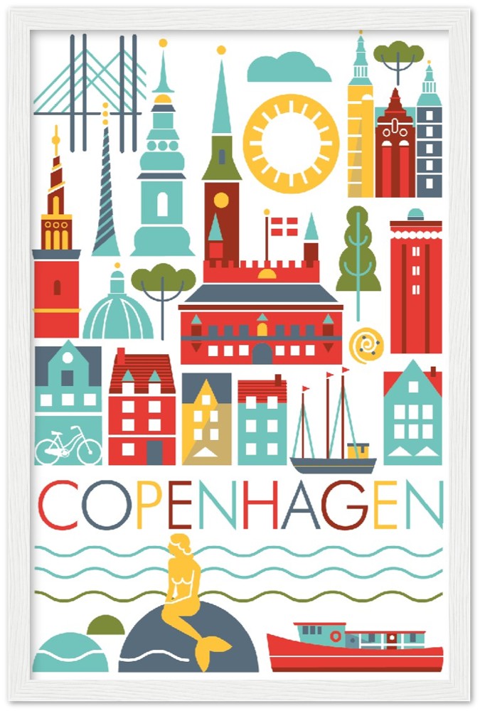 Kopenhagener Scandi-Premium-Poster aus mattem Papier mit Holzrahmen