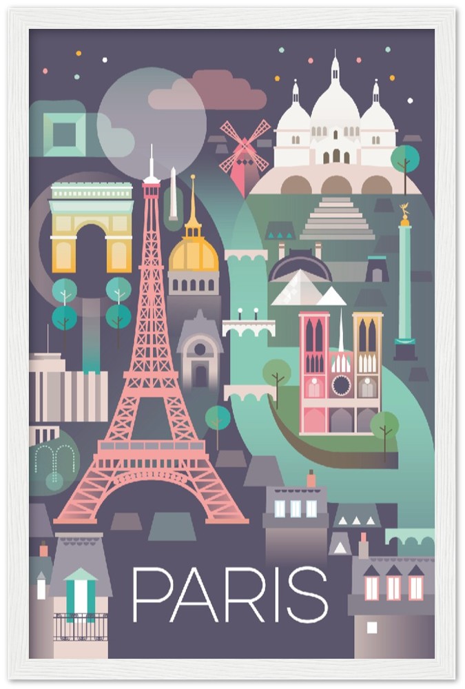 Paris Premium-Poster aus mattem Papier mit Holzrahmen