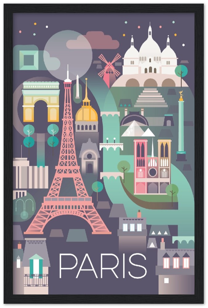 Paris Premium-Poster aus mattem Papier mit Holzrahmen
