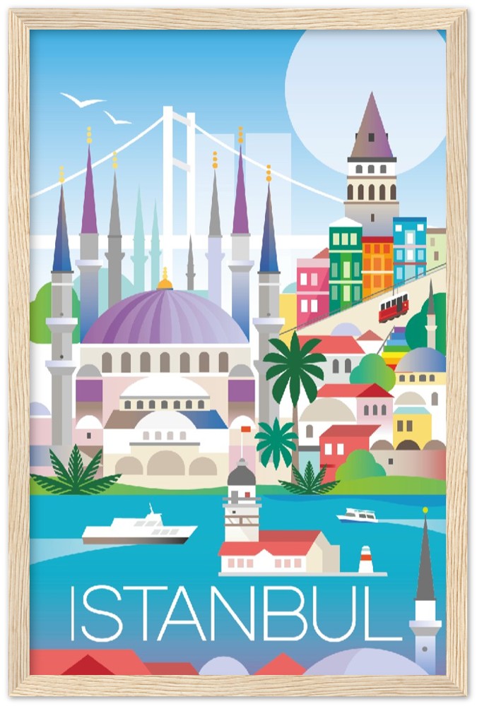Istanbul Premium-Poster aus mattem Papier mit Holzrahmen