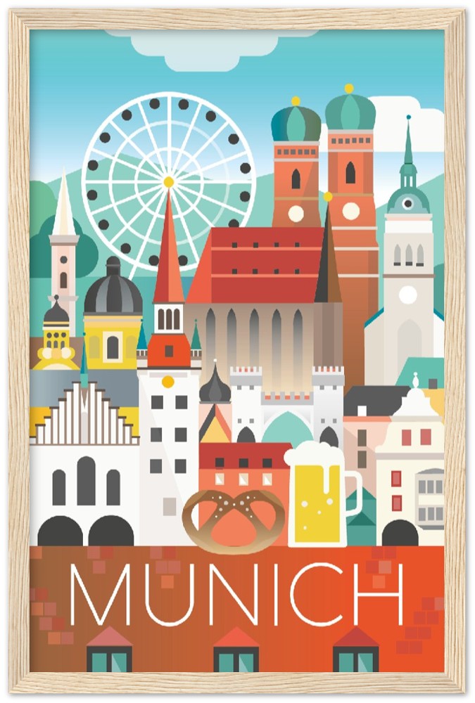 München Premium-Poster aus mattem Papier mit Holzrahmen