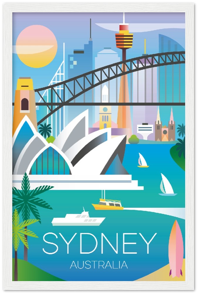 Sydney Premium-Poster aus mattem Papier mit Holzrahmen