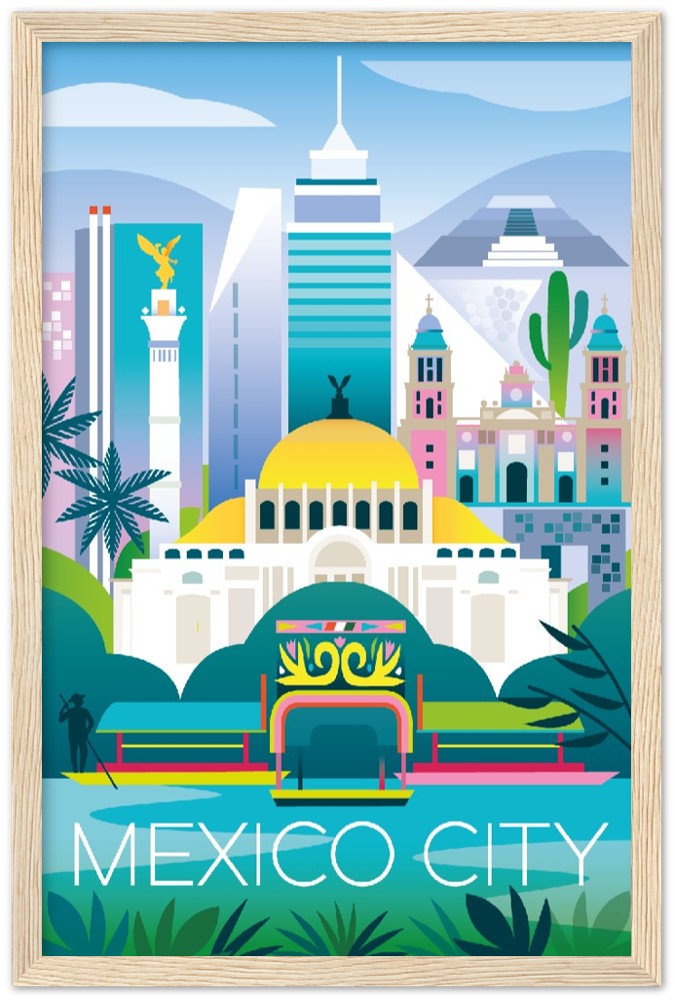 Mexiko-Stadt Premium-Poster aus mattem Papier mit Holzrahmen