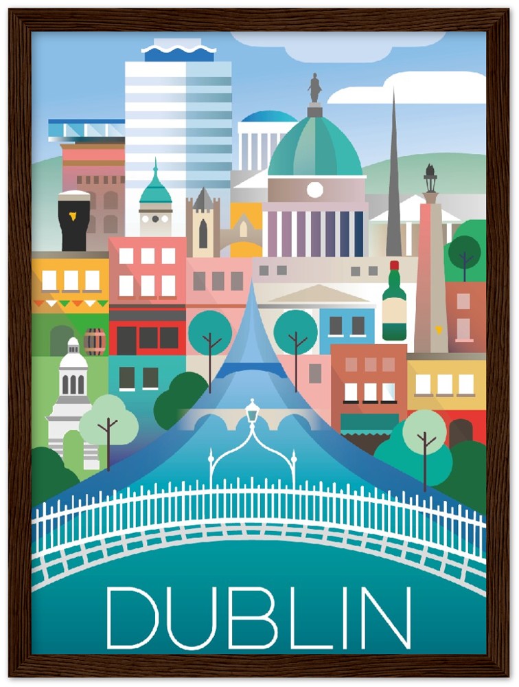 Dublin Premium-Poster aus mattem Papier mit Holzrahmen